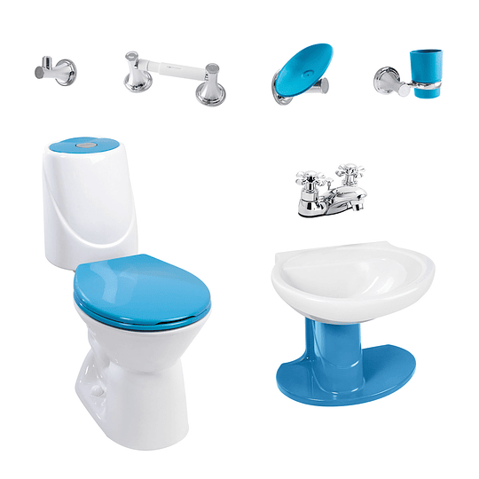 Combo happy home azul marino con lavamanos de semipedestal - Corona