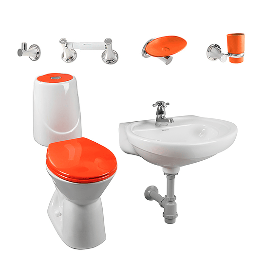 Combo happy home 4.8 naranja con lavamanos de semipedestal - Corona