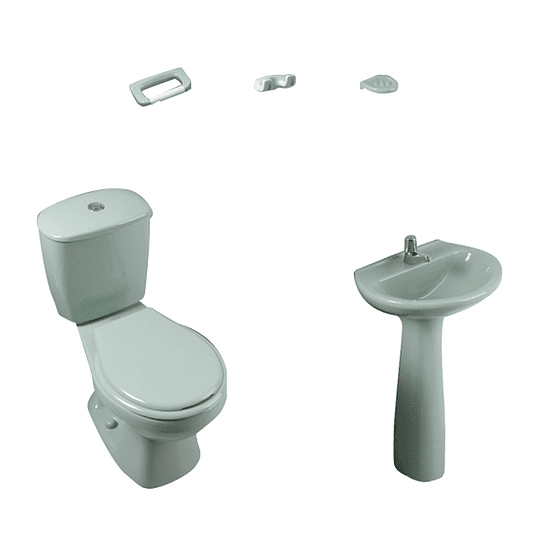 Combo laguna 4.8 verde claro con lavamanos de pedestal con asiento - Corona