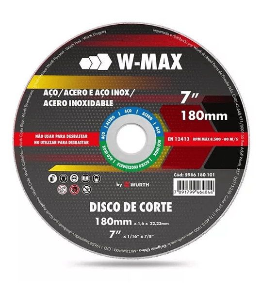 Disco Corte Inox W-Max Rush 180x1,6x22 | Corte Preciso | Servicio DI