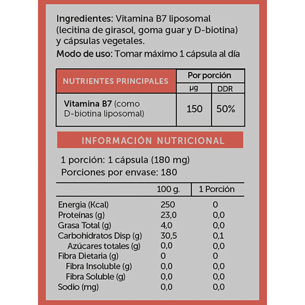 D-Biotina Liposomal 180 Cap. 2