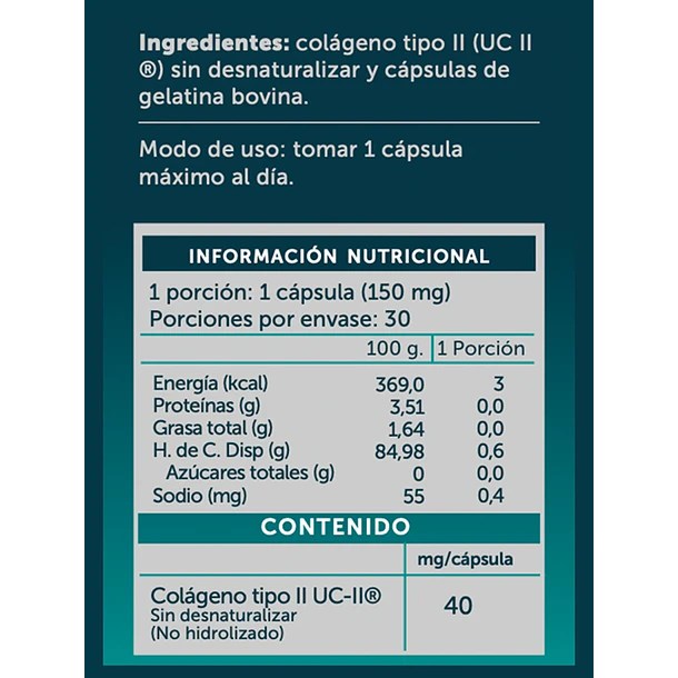 Colágeno Tipo II Pure (UCII) 30 cáp 2