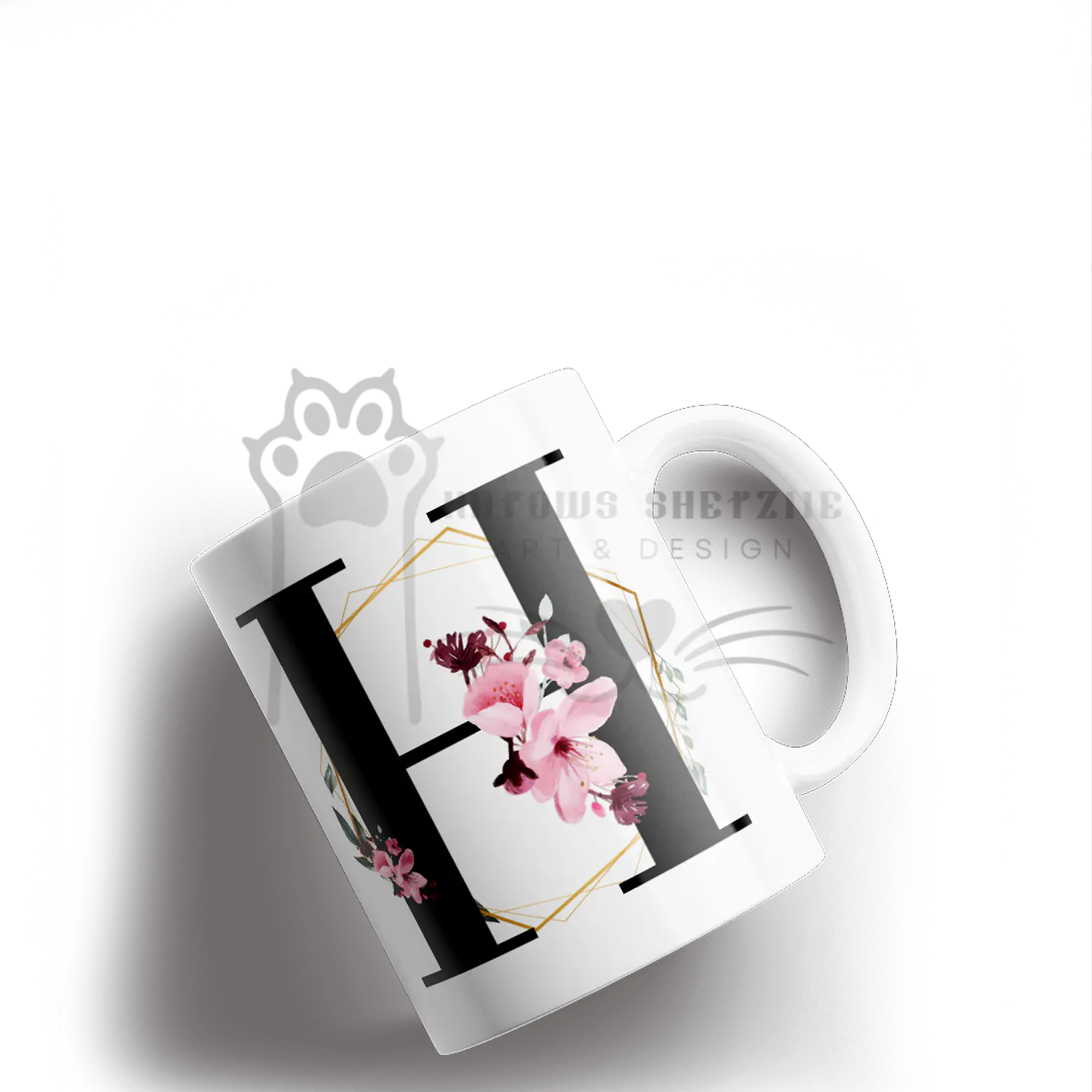 Inicial Floral -  Caneca Personalizada 8