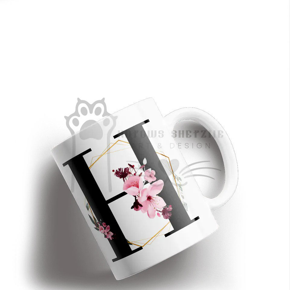 Inicial Floral -  Caneca Personalizada 8