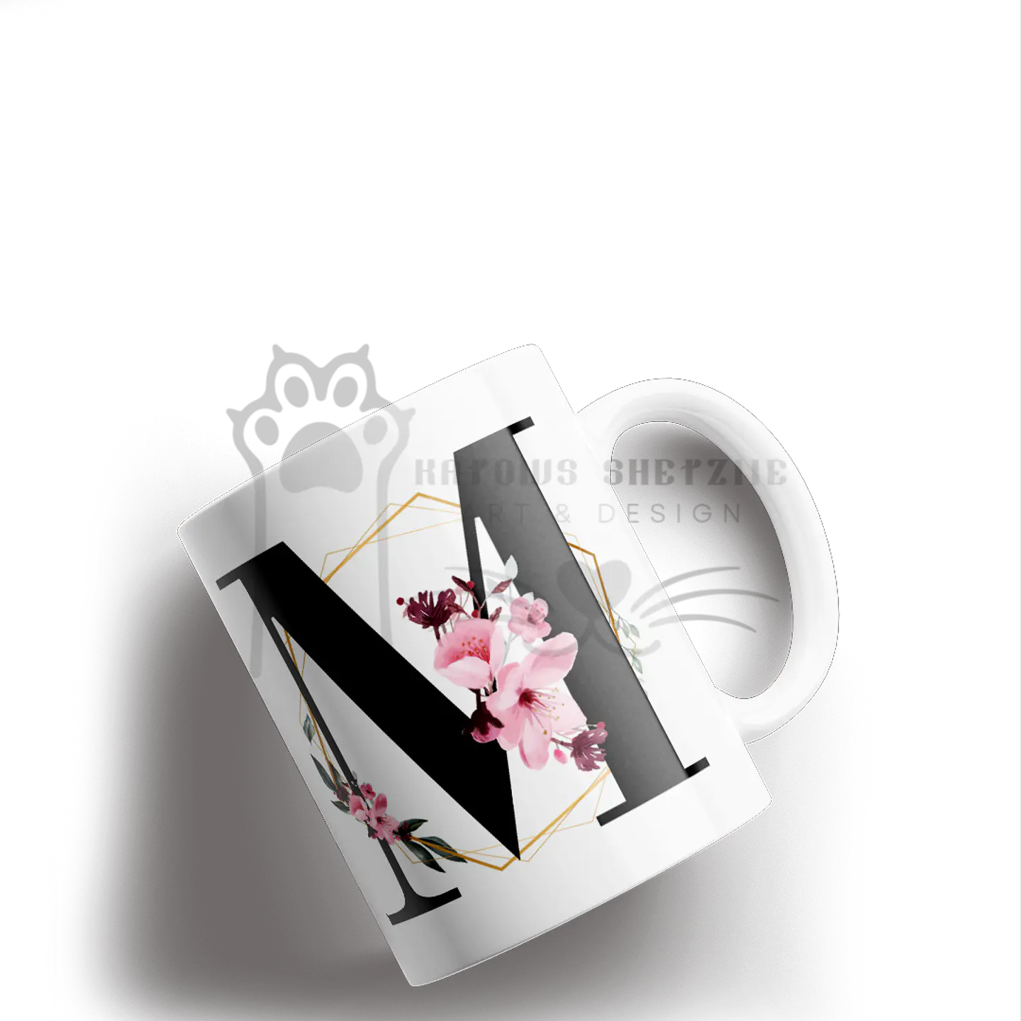 Inicial Floral -  Caneca Personalizada 13