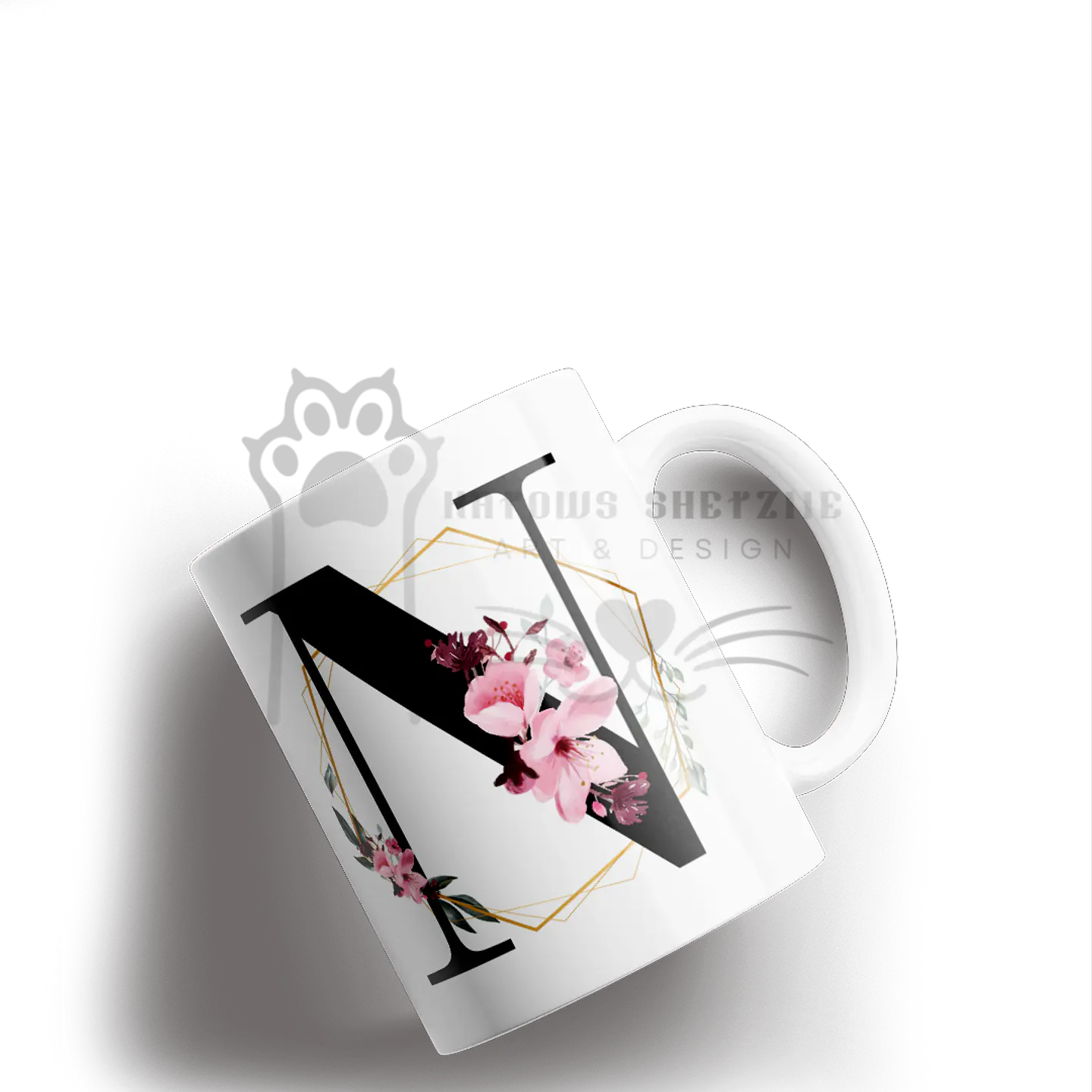 Inicial Floral -  Caneca Personalizada 14