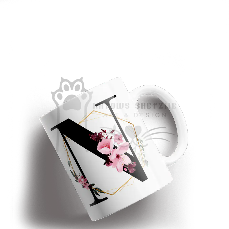 Inicial Floral -  Caneca Personalizada 14