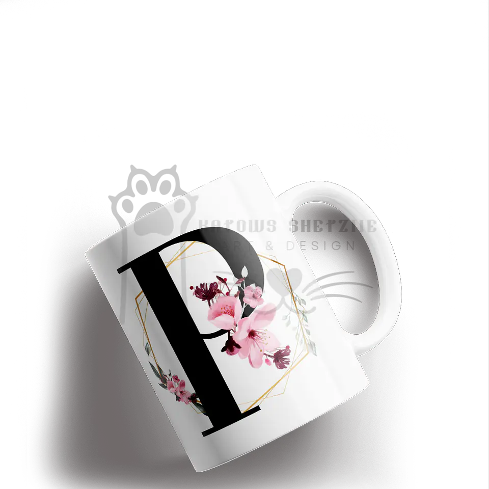 Inicial Floral -  Caneca Personalizada 16