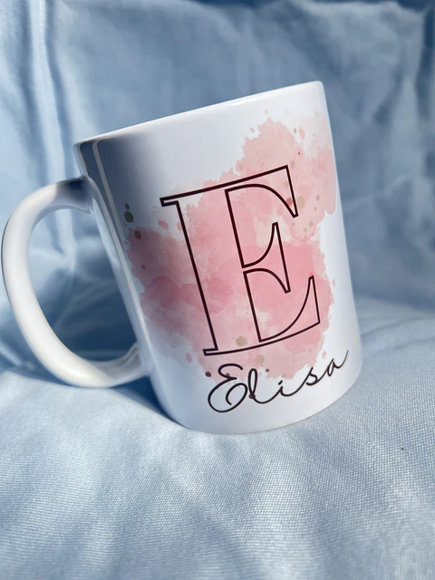 Nome e Inicial Aquarela -  Caneca Personalizada
