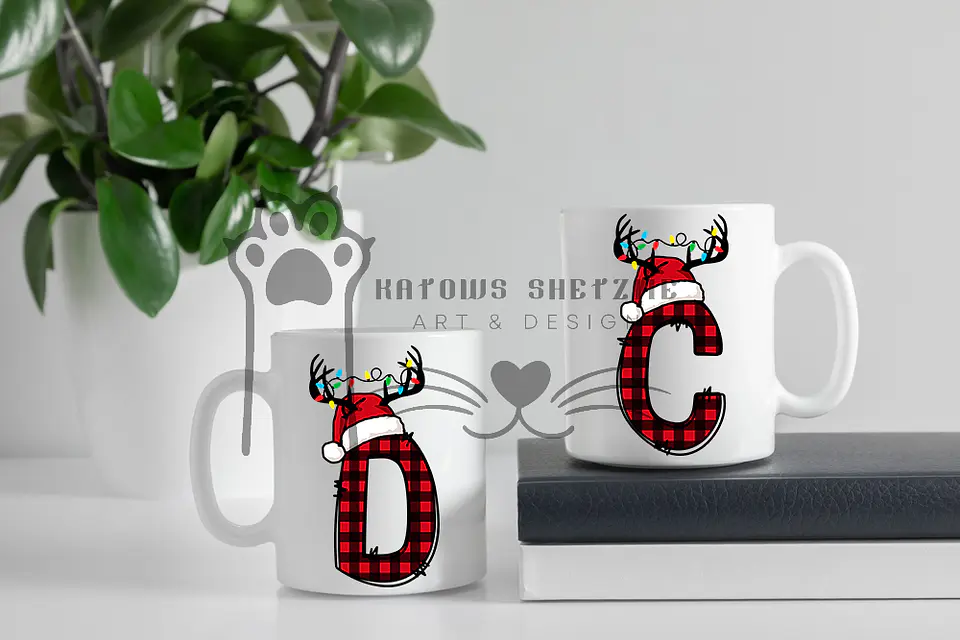 Inicial Rena de Natal -  Caneca Personalizada 2