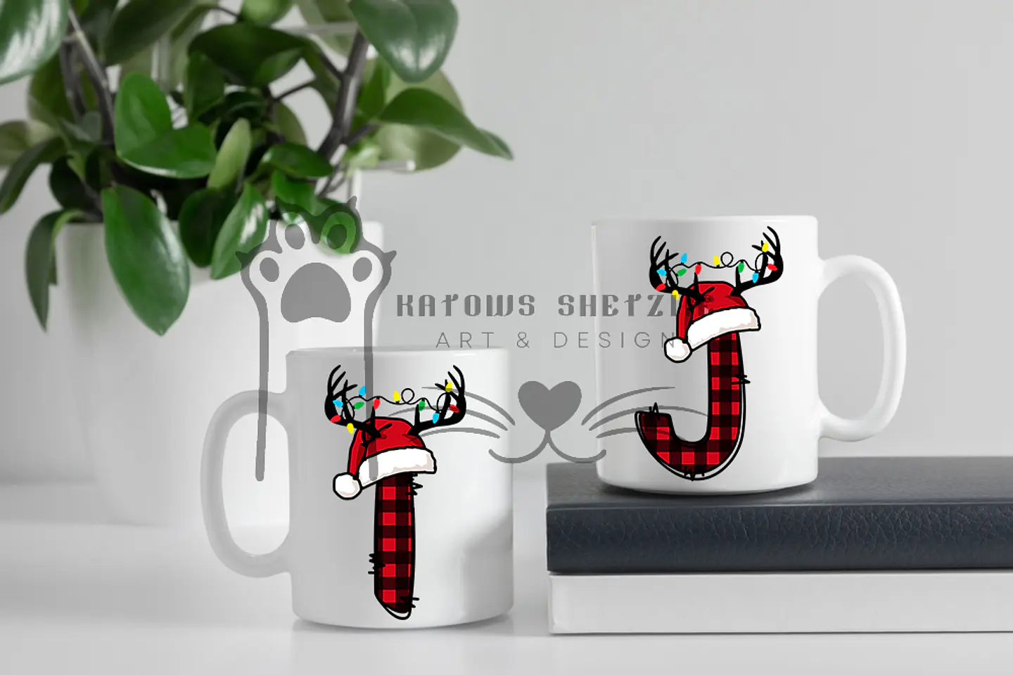 Inicial Rena de Natal -  Caneca Personalizada 5