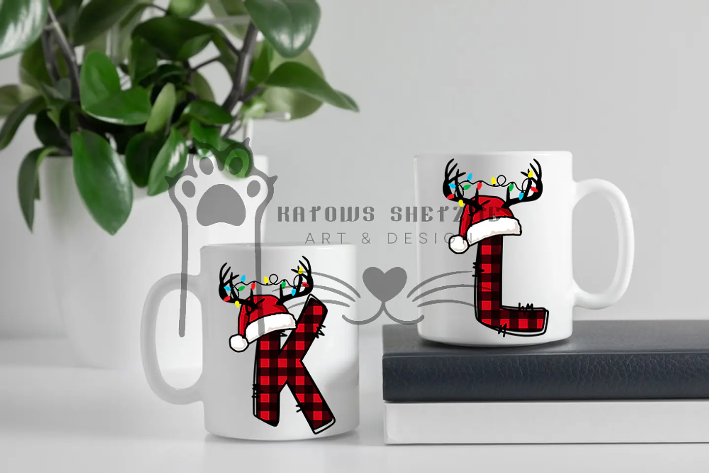 Inicial Rena de Natal -  Caneca Personalizada 6