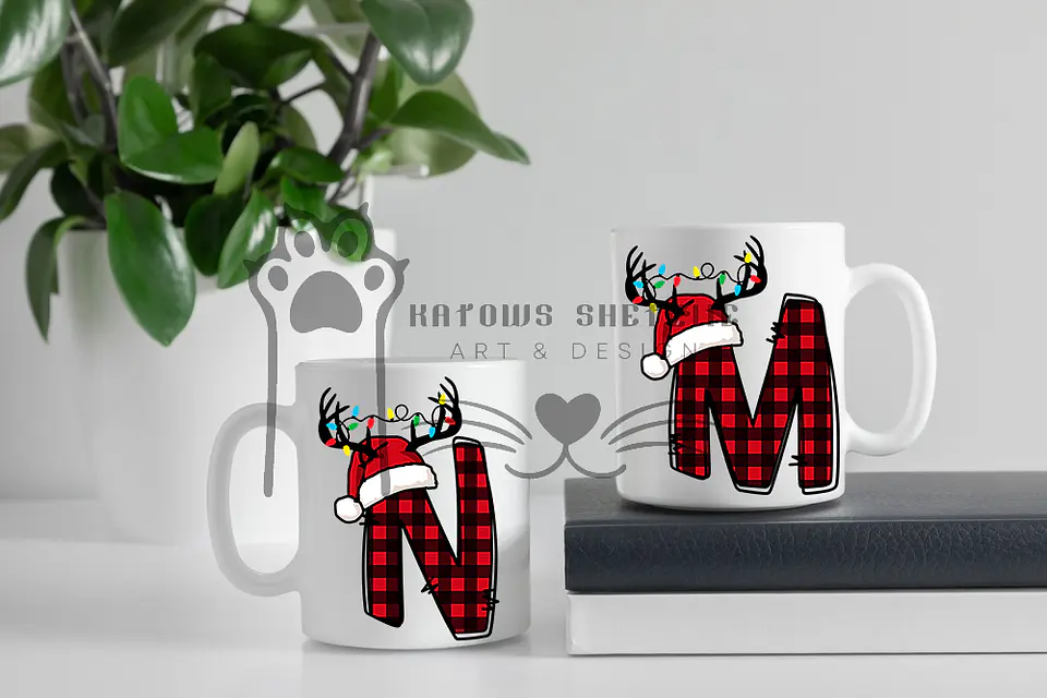 Inicial Rena de Natal -  Caneca Personalizada 7