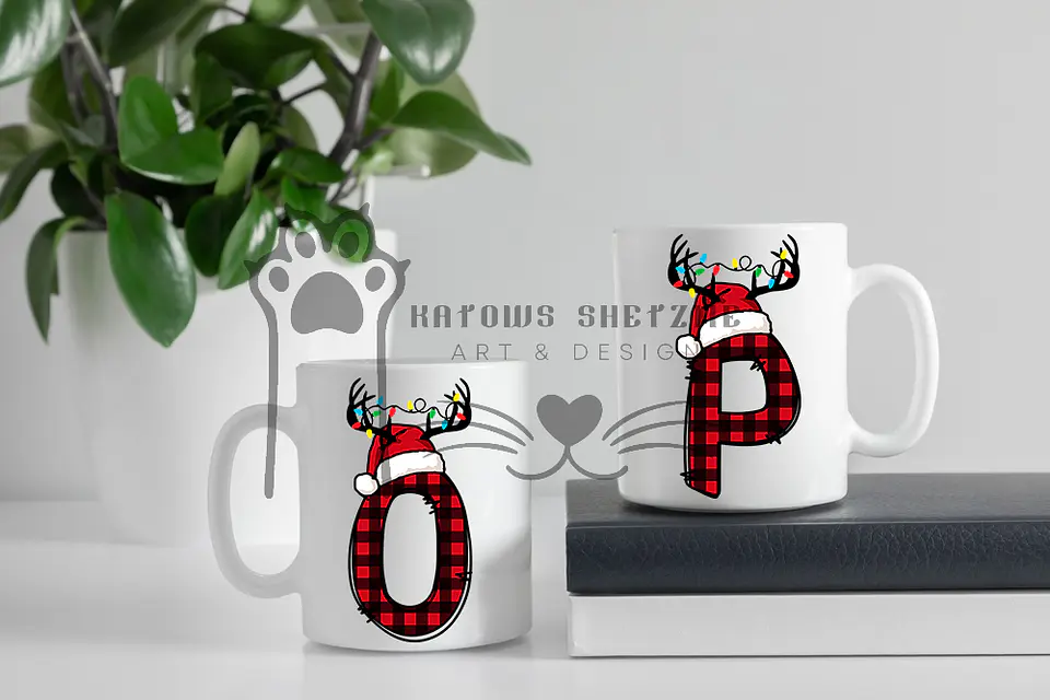 Inicial Rena de Natal -  Caneca Personalizada 8