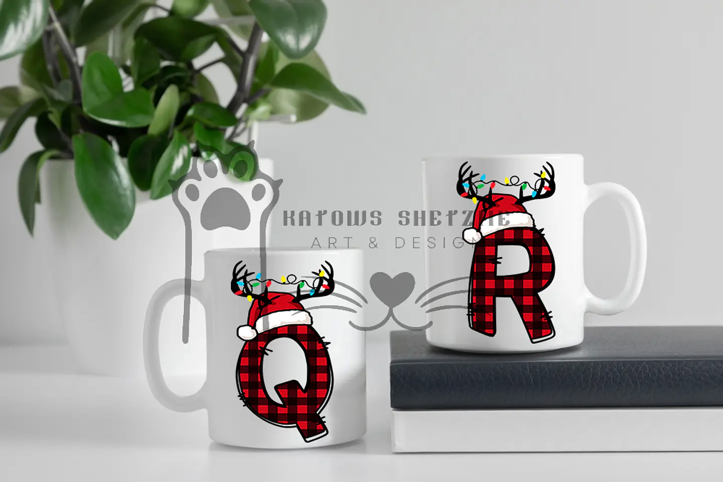 Inicial Rena de Natal -  Caneca Personalizada 9