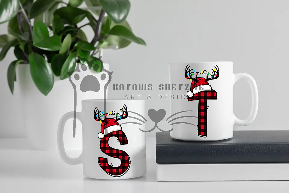 Inicial Rena de Natal -  Caneca Personalizada 10