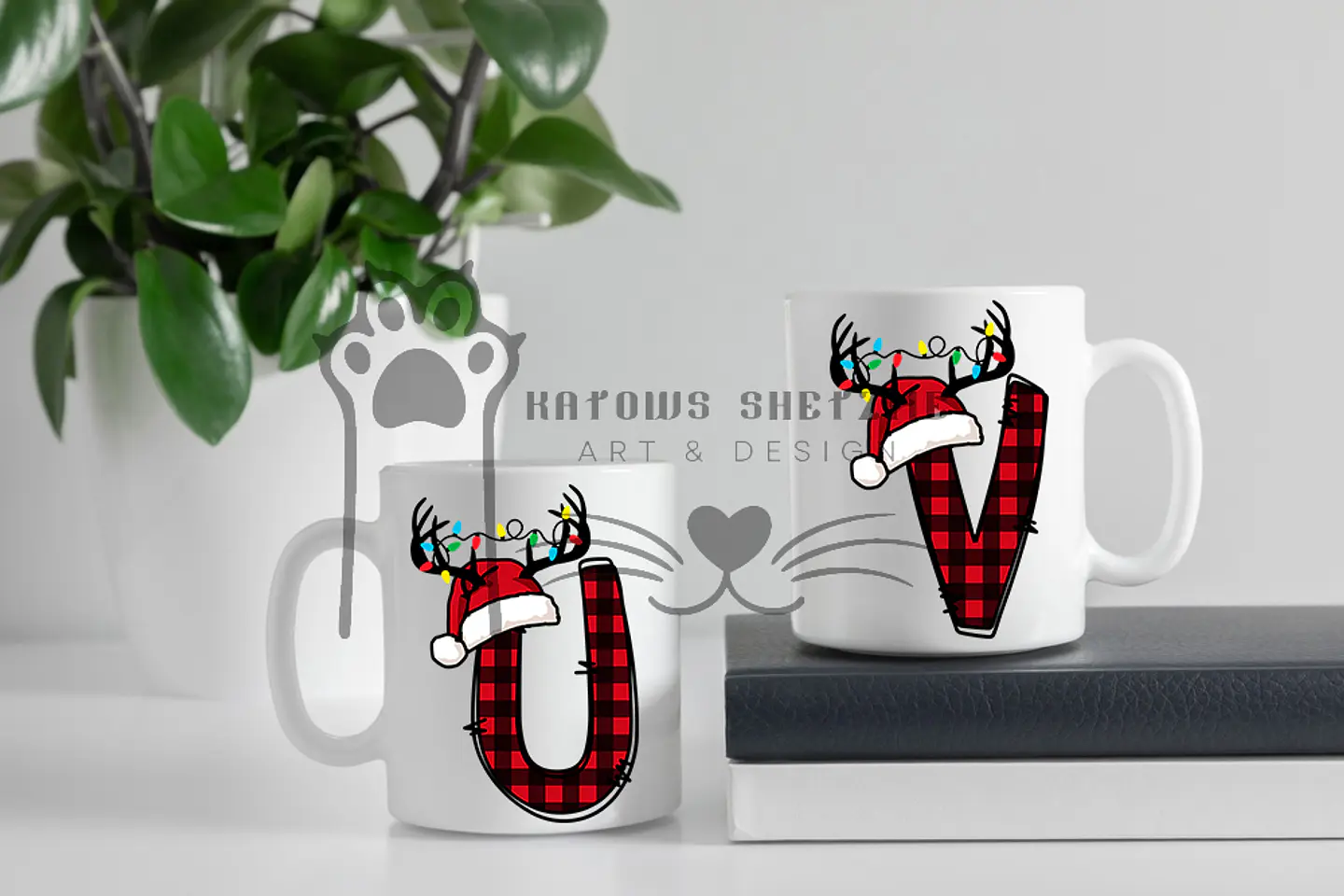 Inicial Rena de Natal -  Caneca Personalizada 11