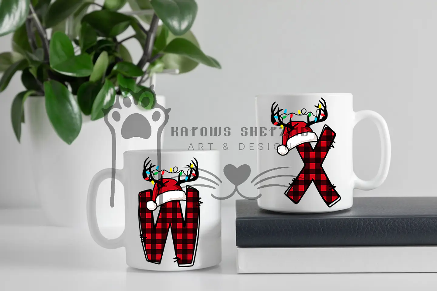 Inicial Rena de Natal -  Caneca Personalizada 12