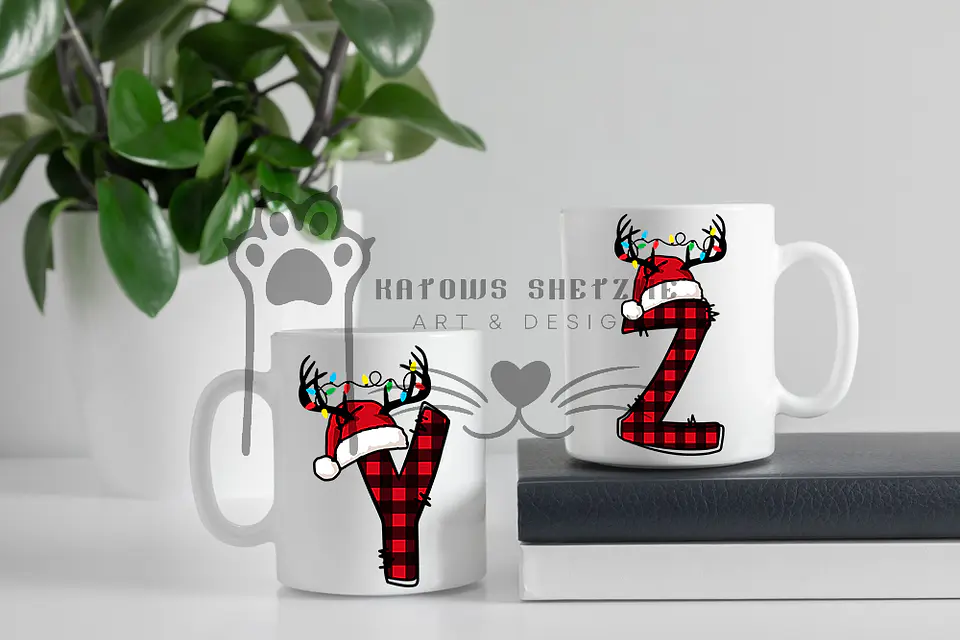 Inicial Rena de Natal -  Caneca Personalizada 13