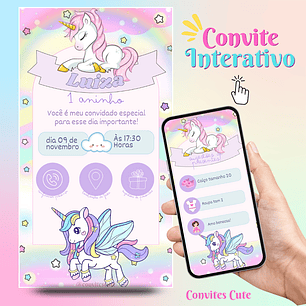 Convite Interativo (COM ou SEM) Sugestão de Presente - Unicórnio 