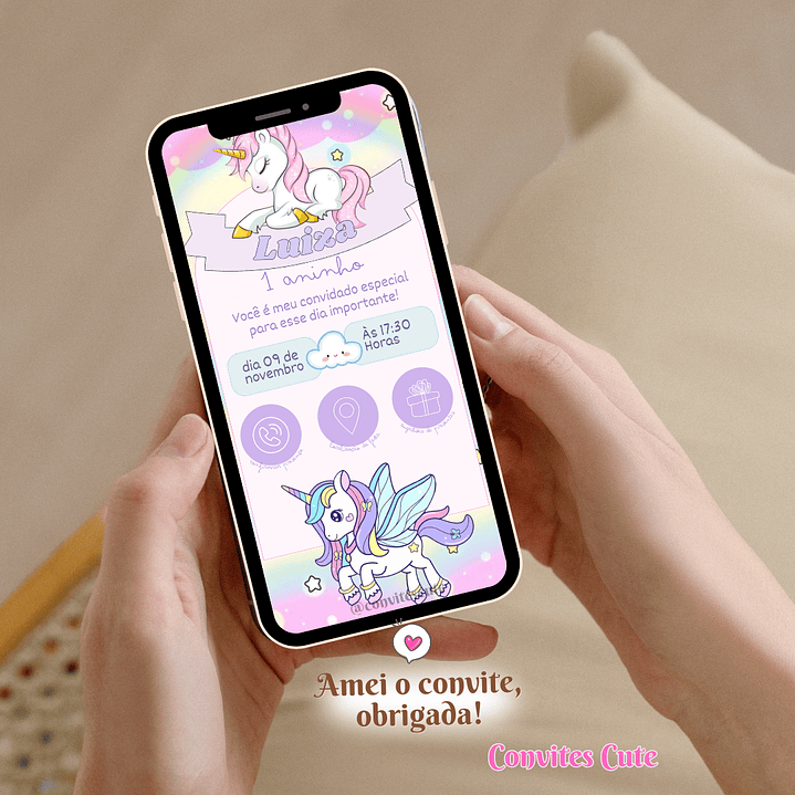Convite Interativo (COM ou SEM) Sugestão de Presente - Unicórnio  3