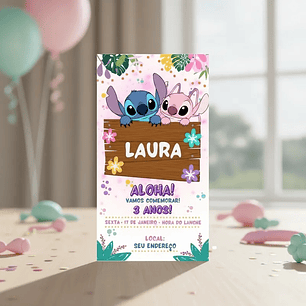 Convite Digital Stitch e Angel