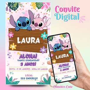 Convite Digital Stitch e Angel