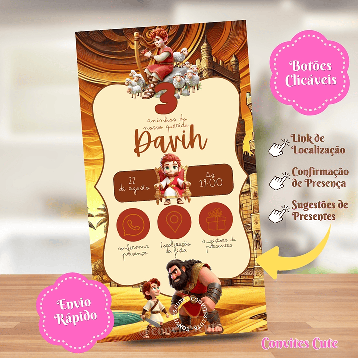 Convite Interativo (COM ou SEM) Sugestão de Presentes - Rei Davi 2