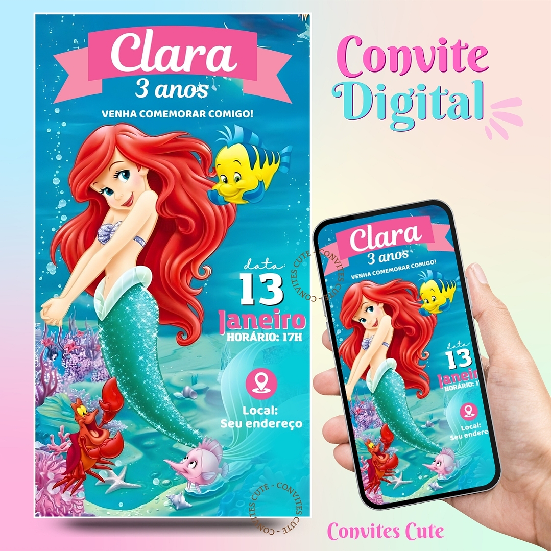 Convite Digital Ariel Pequena Sereia 2