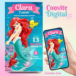 Convite Digital Ariel Pequena Sereia
