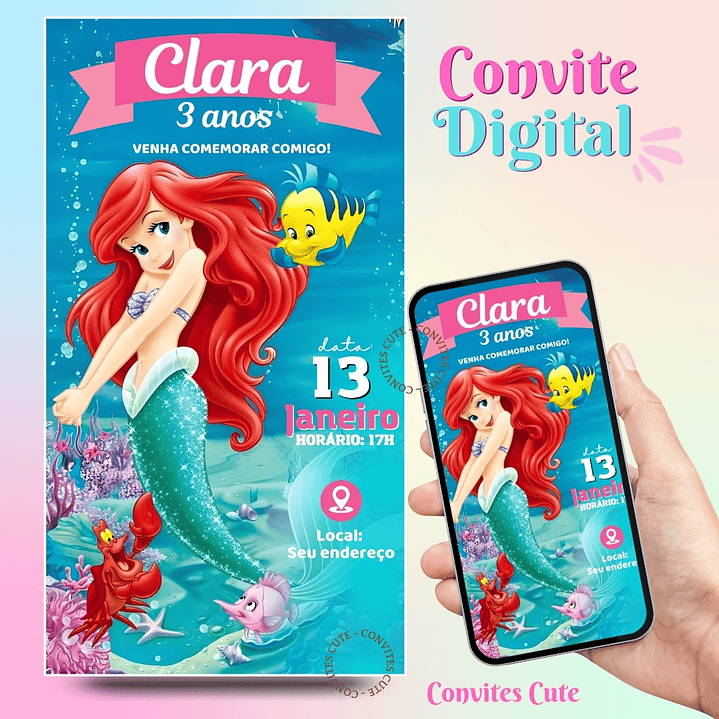 Convite Digital Ariel Pequena Sereia 2