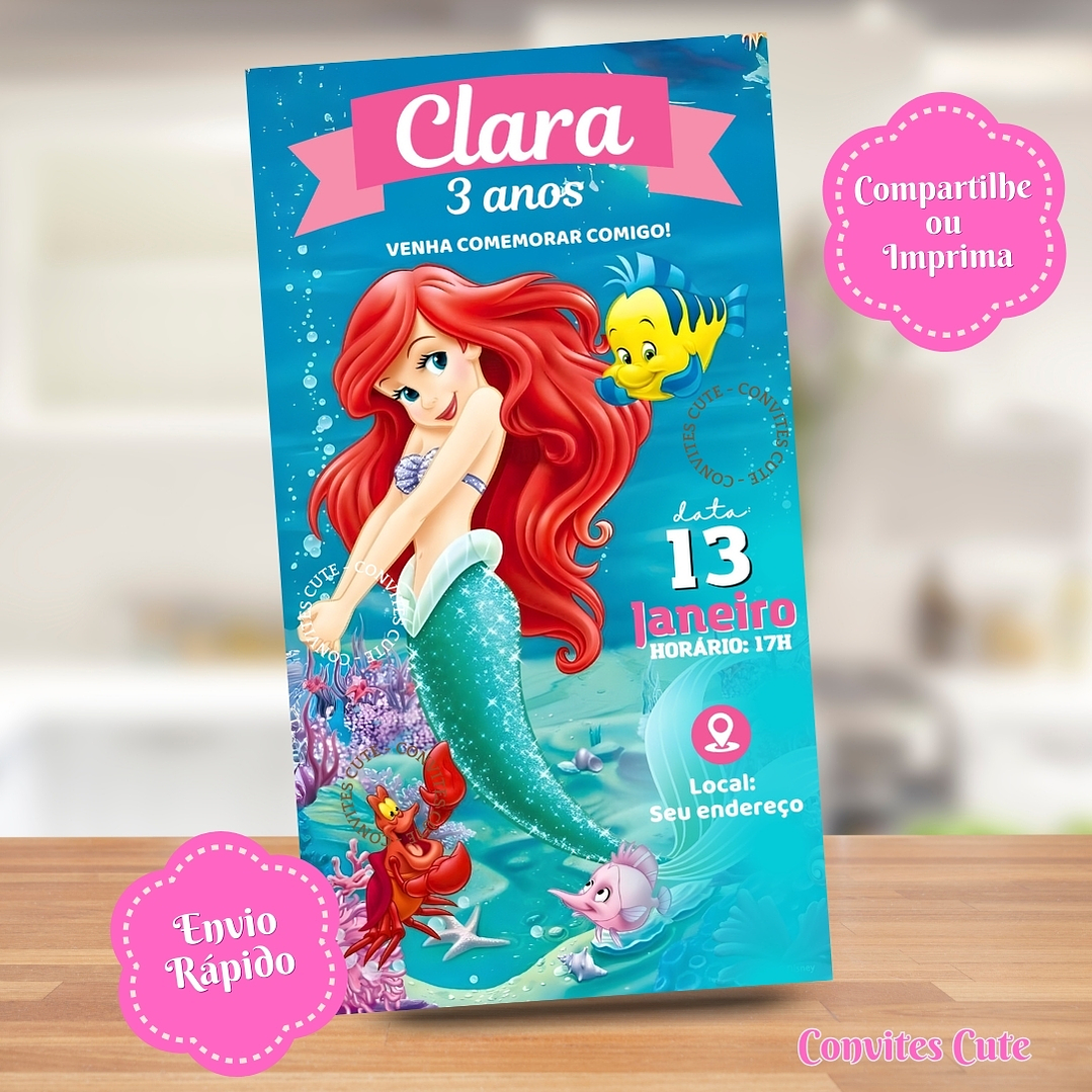 Convite Digital Ariel Pequena Sereia 3