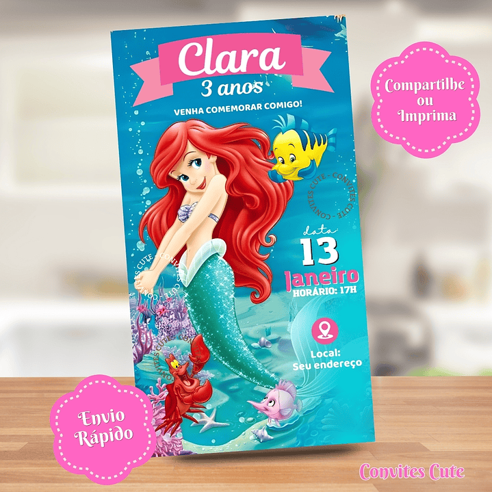 Convite Digital Ariel Pequena Sereia 3