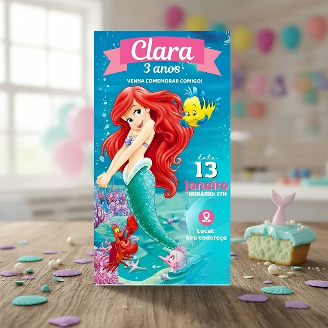 Convite Digital Ariel Pequena Sereia 1