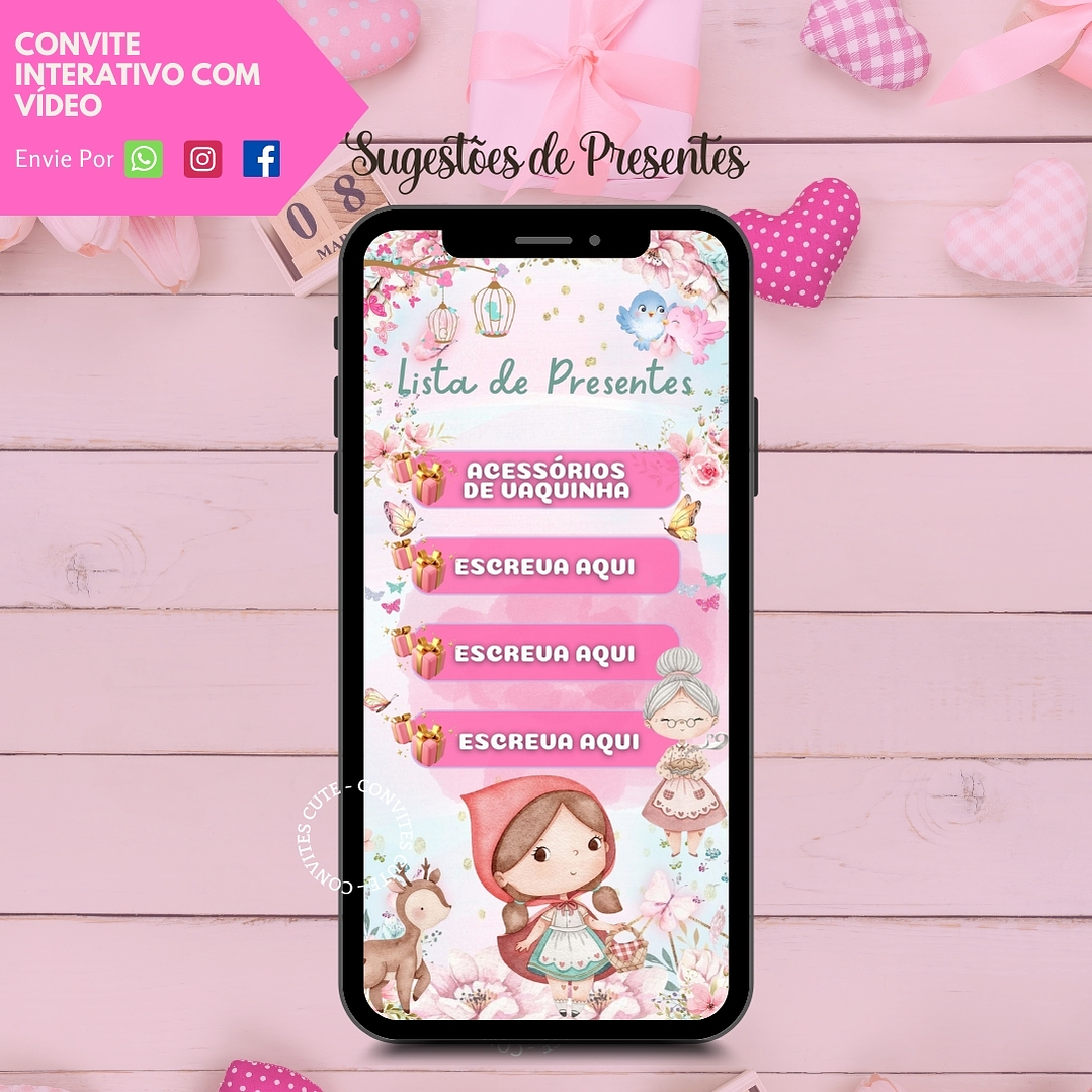 Convite Interativo com Vídeo (COM ou SEM Sugestão de Presente) - Chapeuzinho Vermelho 4