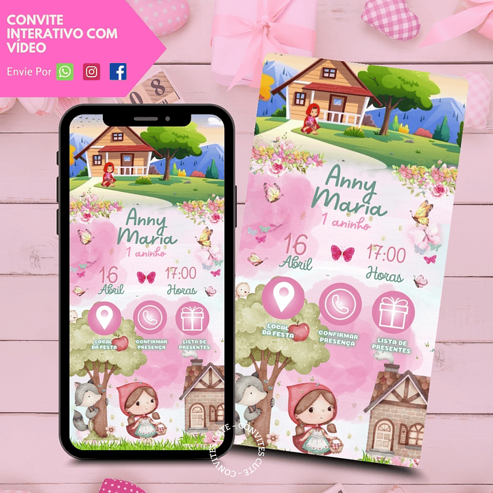 Convite Interativo com Vídeo (COM ou SEM Sugestão de Presente) - Chapeuzinho Vermelho 2