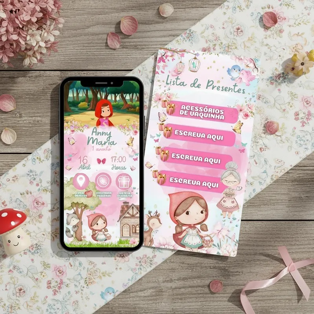 Convite Interativo com Vídeo (COM ou SEM Sugestão de Presente) - Chapeuzinho Vermelho 1