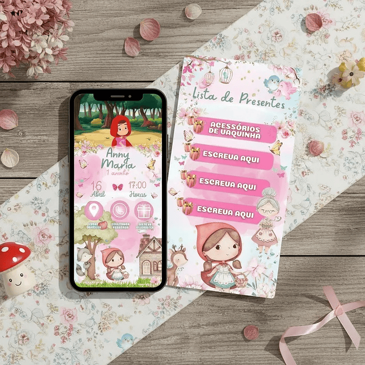 Convite Interativo com Vídeo (COM ou SEM Sugestão de Presente) - Chapeuzinho Vermelho 1