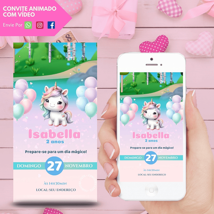 Convite Animado com Vídeo Unicórnio 1