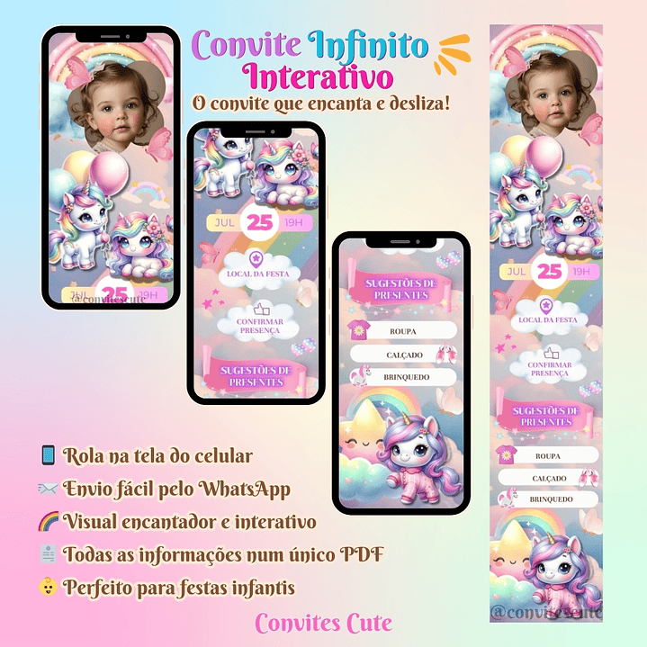 Convite Infinito Interativo Unicórnio (Com foto) 3