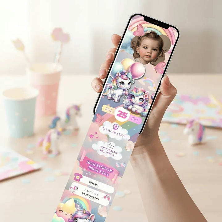 Convite Infinito Interativo Unicórnio (Com foto) 1