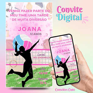 Convite Digital Esporte Vôlei Rosa