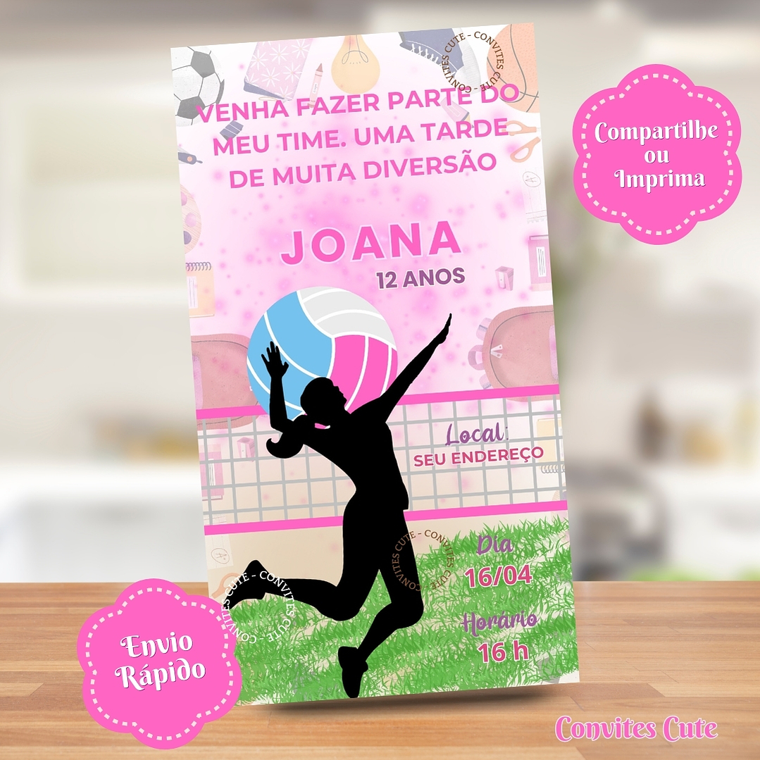 Convite Digital Esporte Vôlei Rosa 2