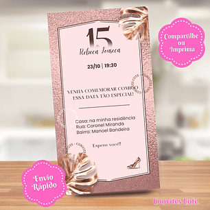 Convite Digital Debutante 15 anos Rosa