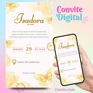 Convite Digital Laços Lacinhos Amarelo