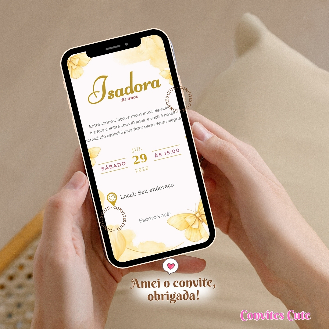 Convite Digital Laços Lacinhos Amarelo 4