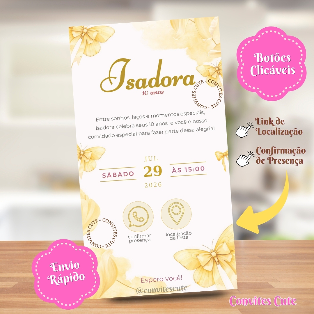 Convite Interativo Laços Lacinhos Amarelo 1