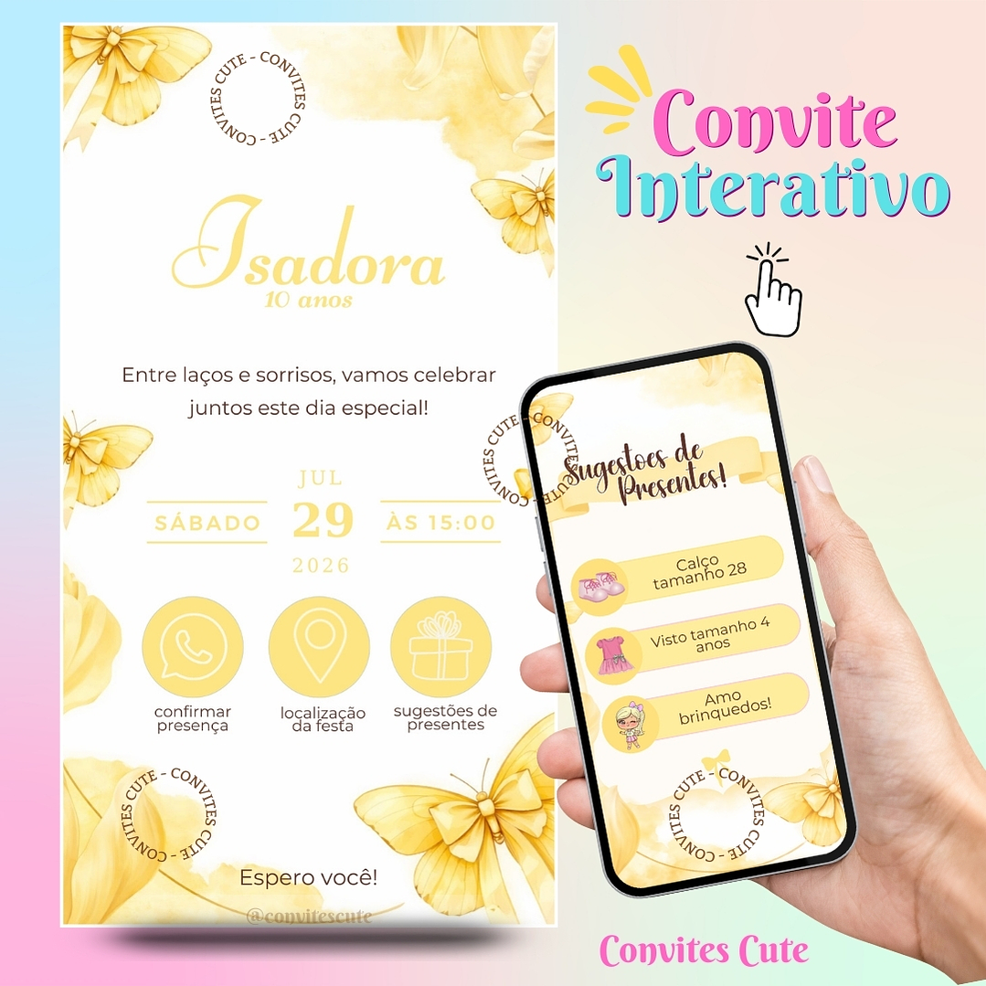 Convite Interativo (COM ou SEM) Sugestão de Presentes - Laços Lacinhos 3