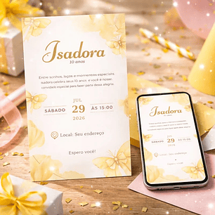Convite Digital Laços Lacinhos Amarelo