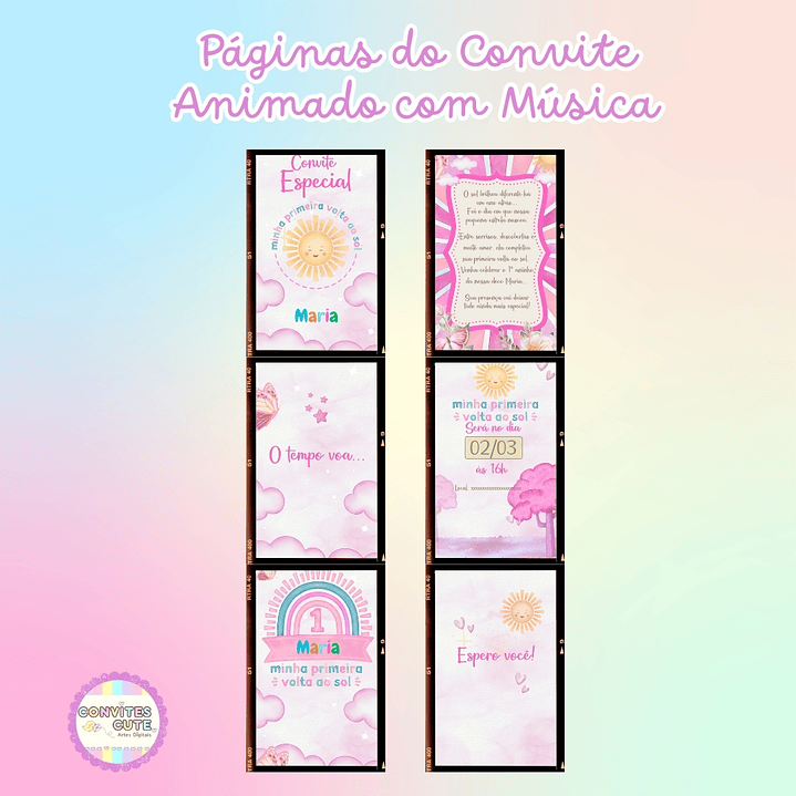 Convite Animado com Música - Primeira Volta ao Sol 365 dias meninas 2